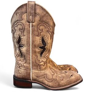 Laredo Spellbound Western Boots Women’s 9 Tan Sanded Goat Leather Studs